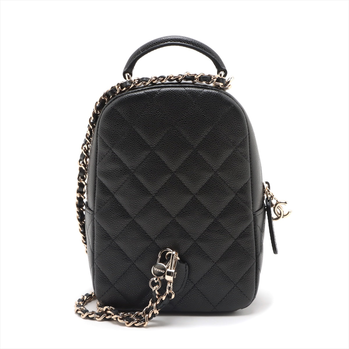 Chanel Matelasse Caviar Skin Chain Backpack Black Gold Metal Fittings