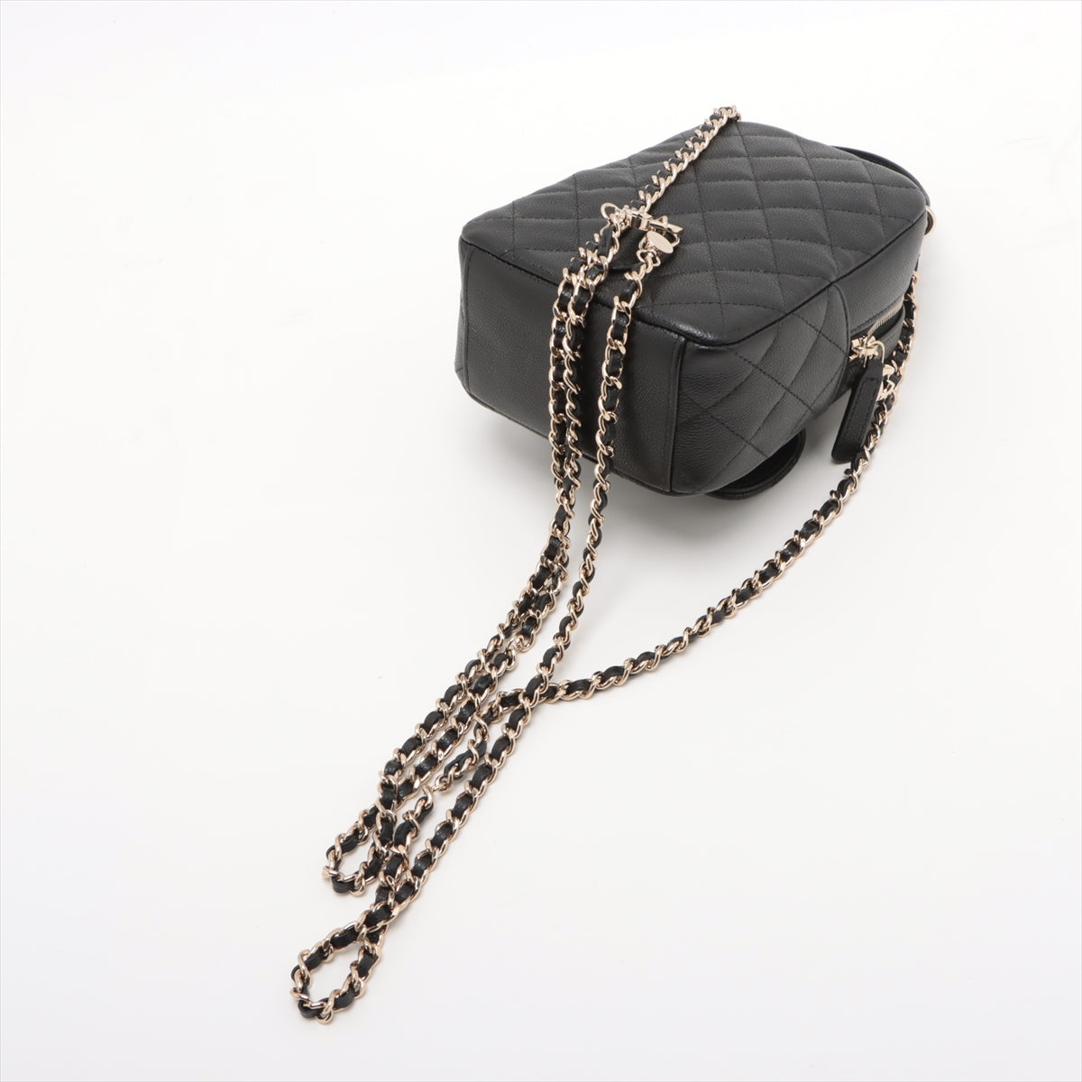 Chanel Matelasse Caviar Skin Chain Backpack Black Gold Metal Fittings