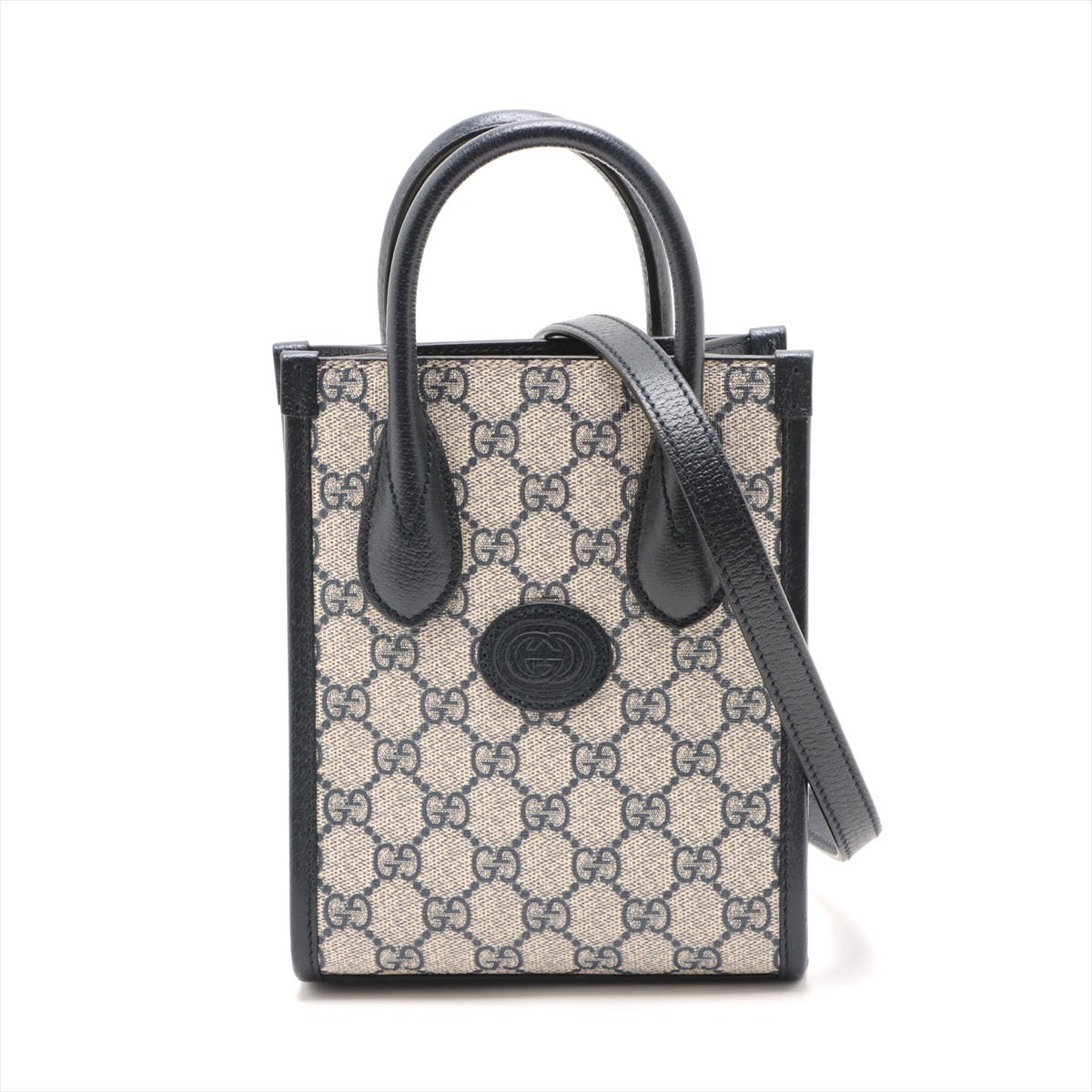 Gucci GG Supreme 2 Way Handbag Navy Blue 671623 shoulder strap with name