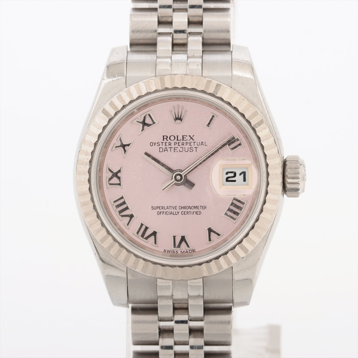 Rolex Datejust 179174 SS×WG AT Pink Dial Date circumference discoloration