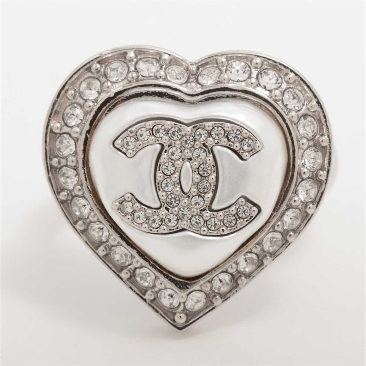 Chanel Coco Mark hearts B23B Ring Metal x rhinestone Silver Imitation pearls Ring