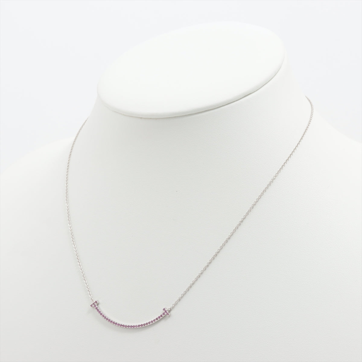 Tiffany T Smile Mini Pink sapphire Necklace 750(WG) 2.6g