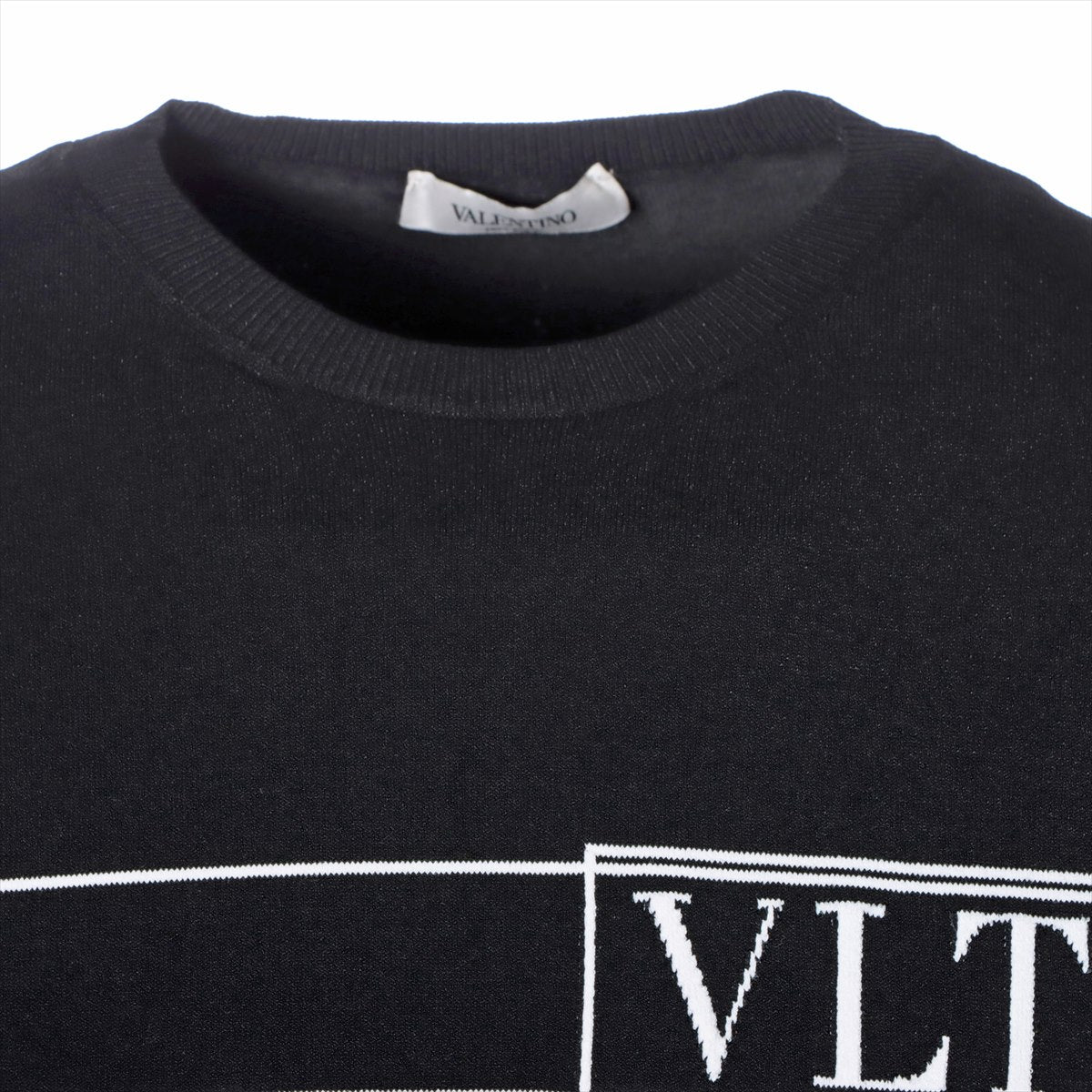 Valentino Polyester × Rayon Knit S Men's Black  logo embroidery crew neck VV3KC12Y75V