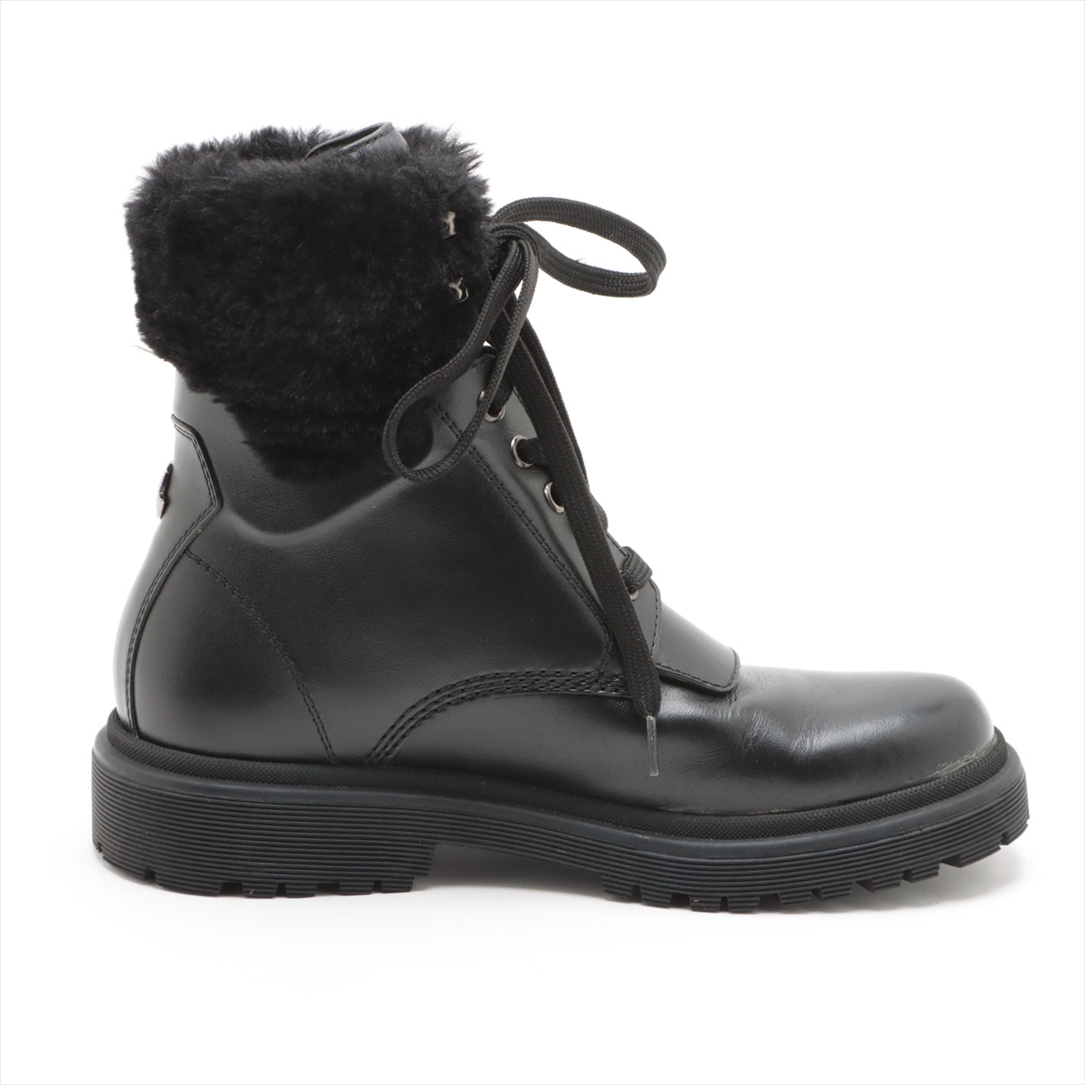 Moncler Leather Short Boots 36 Ladies' Black PATTY Faux fur