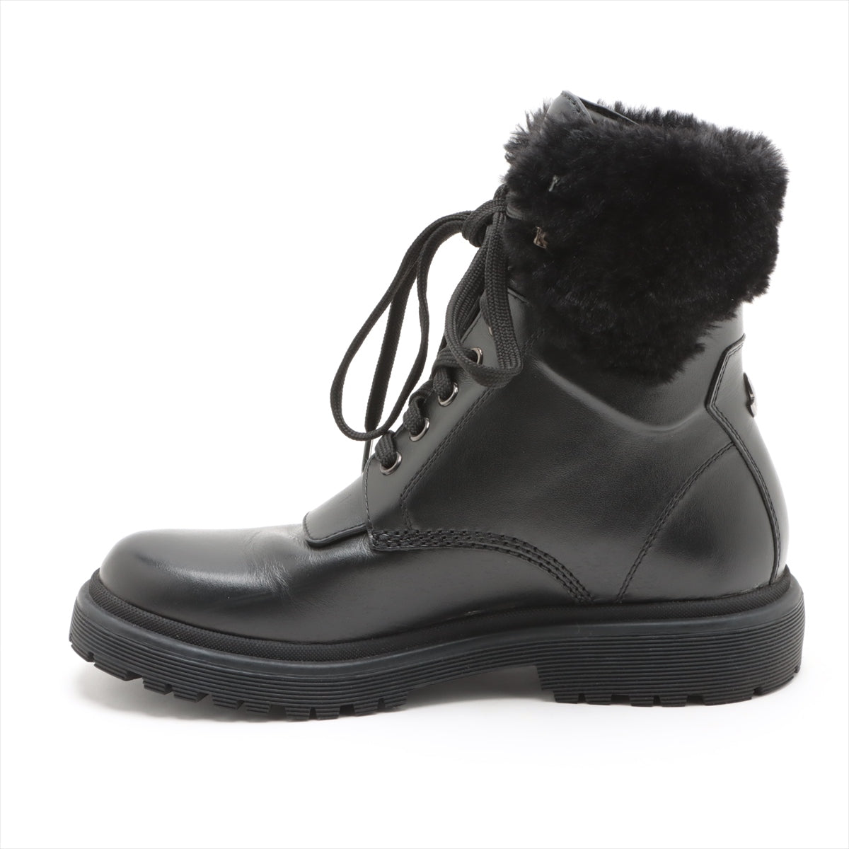 Moncler Leather Short Boots 36 Ladies' Black PATTY Faux fur