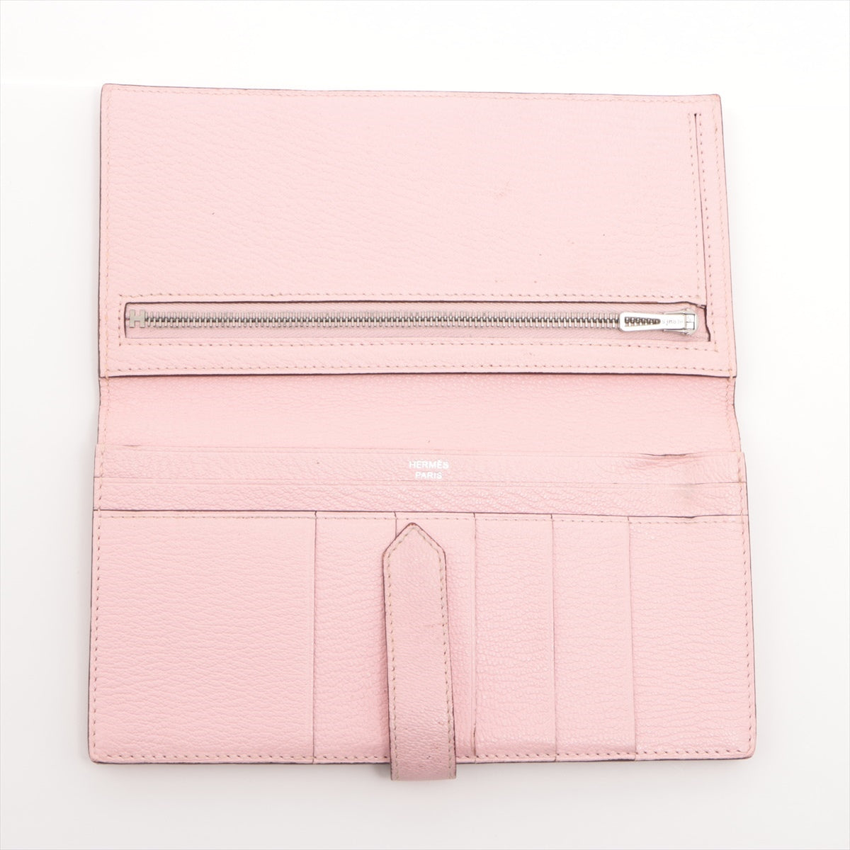 Hermès Bearn Soufflet Chèvre Mysore Wallet Pink Silver Metal Fittings D: 2019