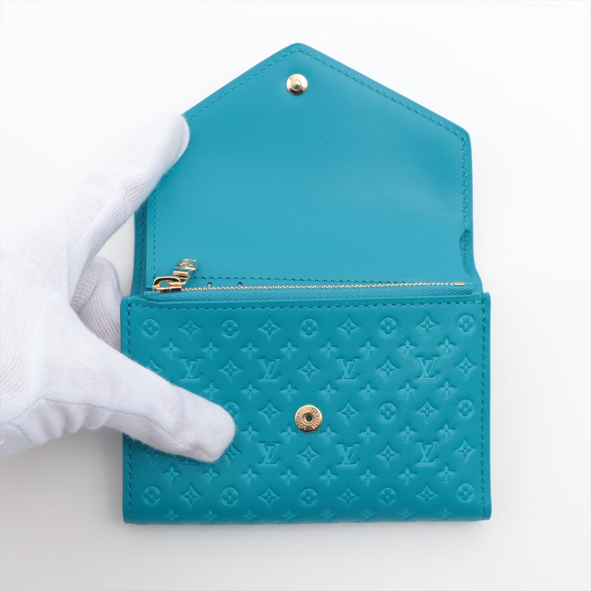Louis Vuitton Nano Glam Portefeuille Victorine M82314 Blue Compact Wallet Responsive RFID