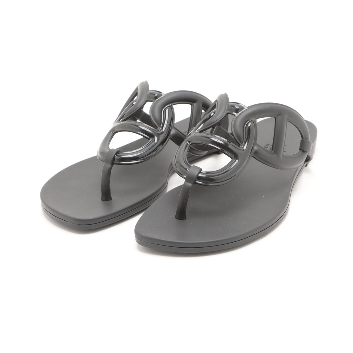Hermès Egery Rubber Sandals 36 Ladies' Black Chaîne d'Ancre
