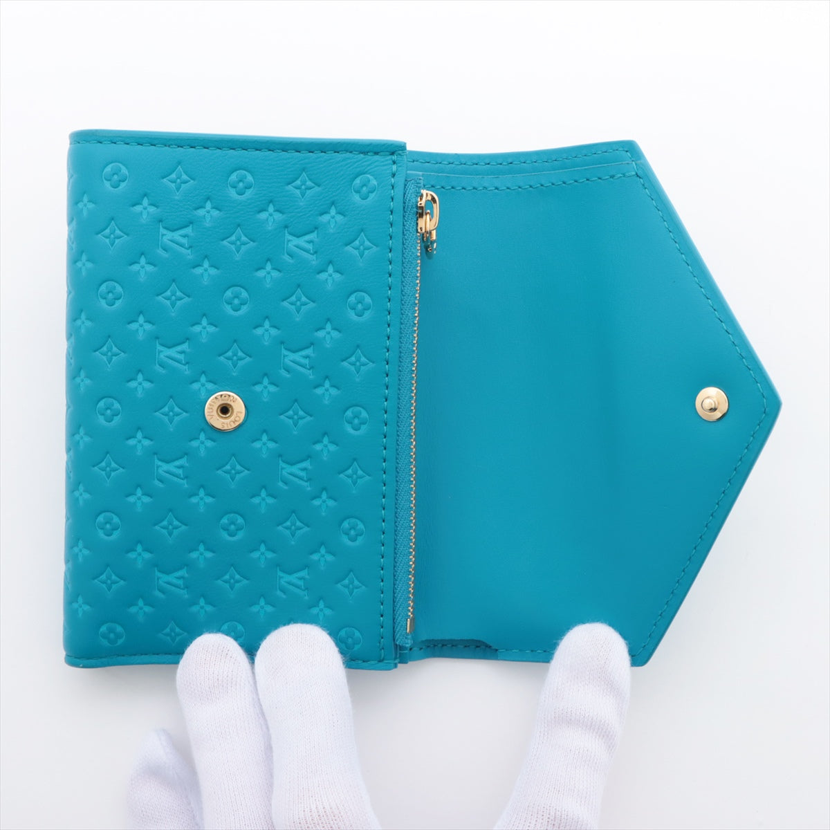 Louis Vuitton Nano Glam Portefeuille Victorine M82314 Blue Compact Wallet Responsive RFID