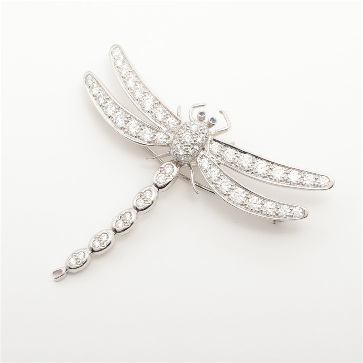 Tiffany Enchant Dragonfly Large Diamond Sapphire Brooch Pt950 10.9g
