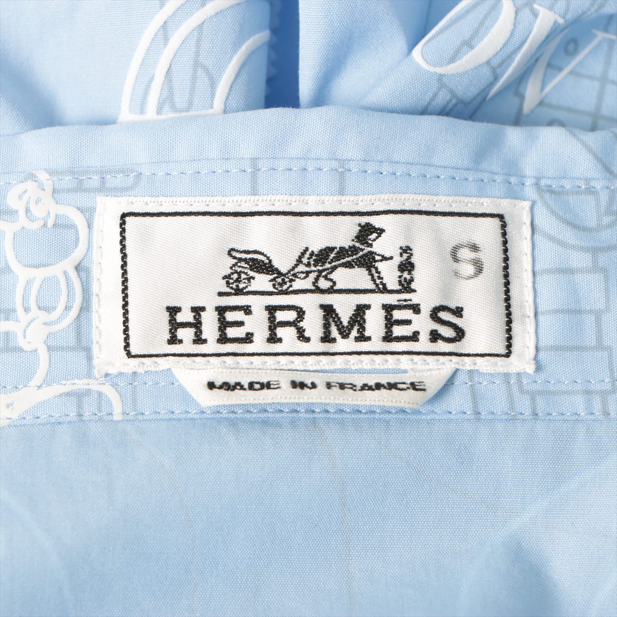 Hermès Serie Cotton Shirt 39 Men's Blue  3D printing There is an S mark
