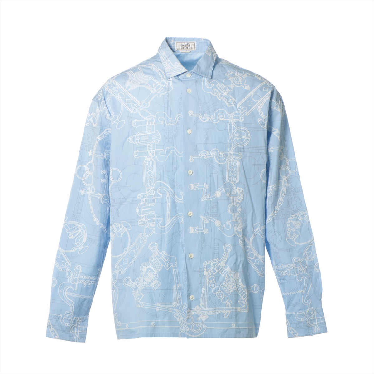 Hermès Serie Cotton Shirt 39 Men's Blue  3D printing There is an S mark