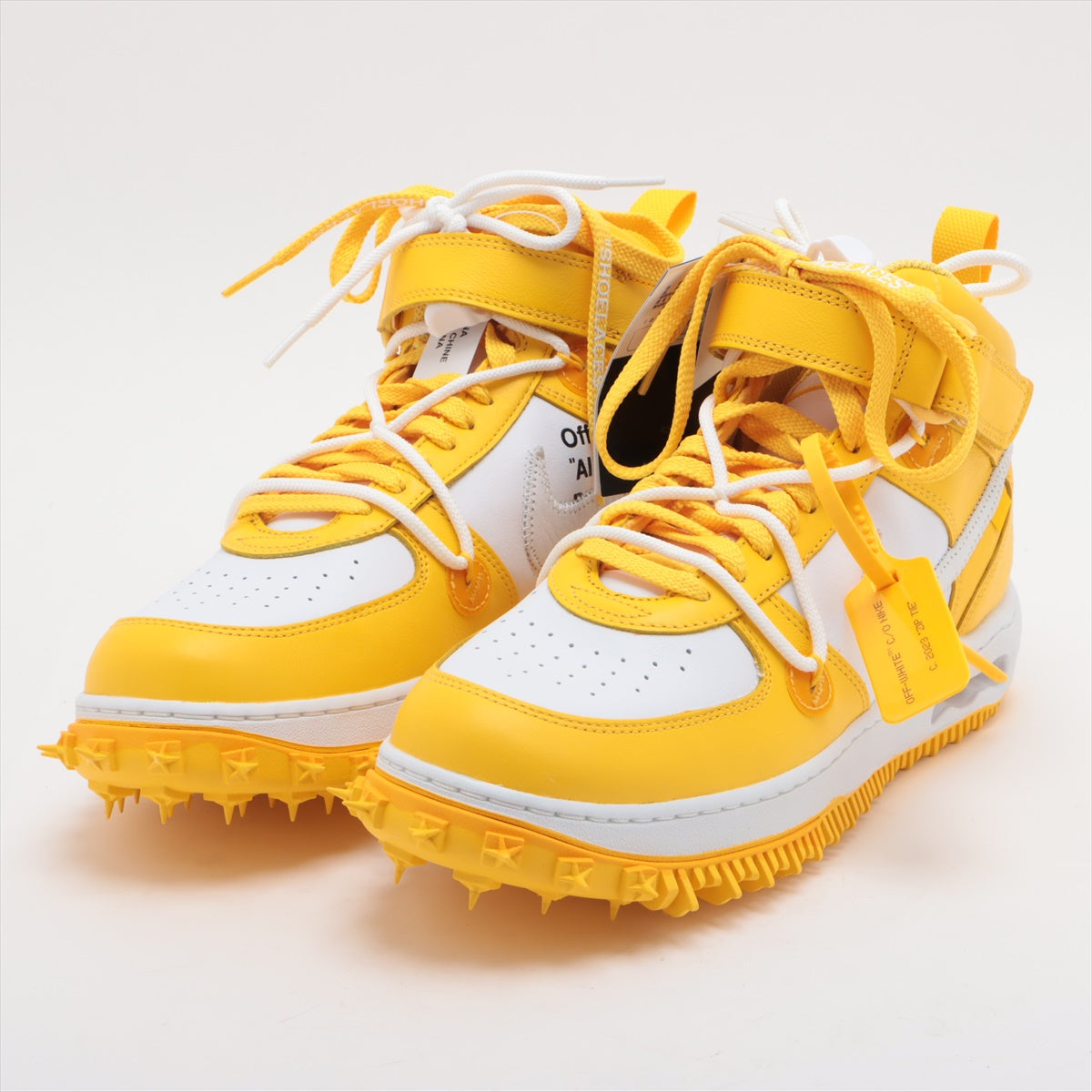 NIKE × OFF-WHITE AIR FORCE 1 MID Leather High-top Sneakers 28.5cm Men's White x yellow DR0500-101