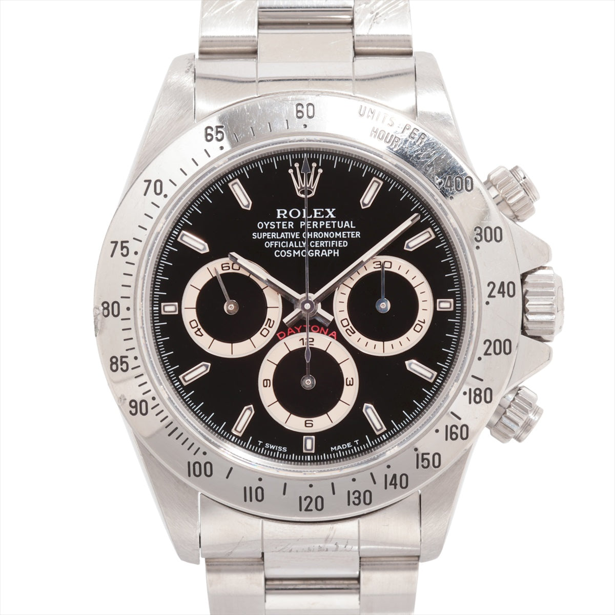 Rolex Cosmograph Daytona 16520 SS AT Black Dial Chipped bezel 12:00 side pusher replaced