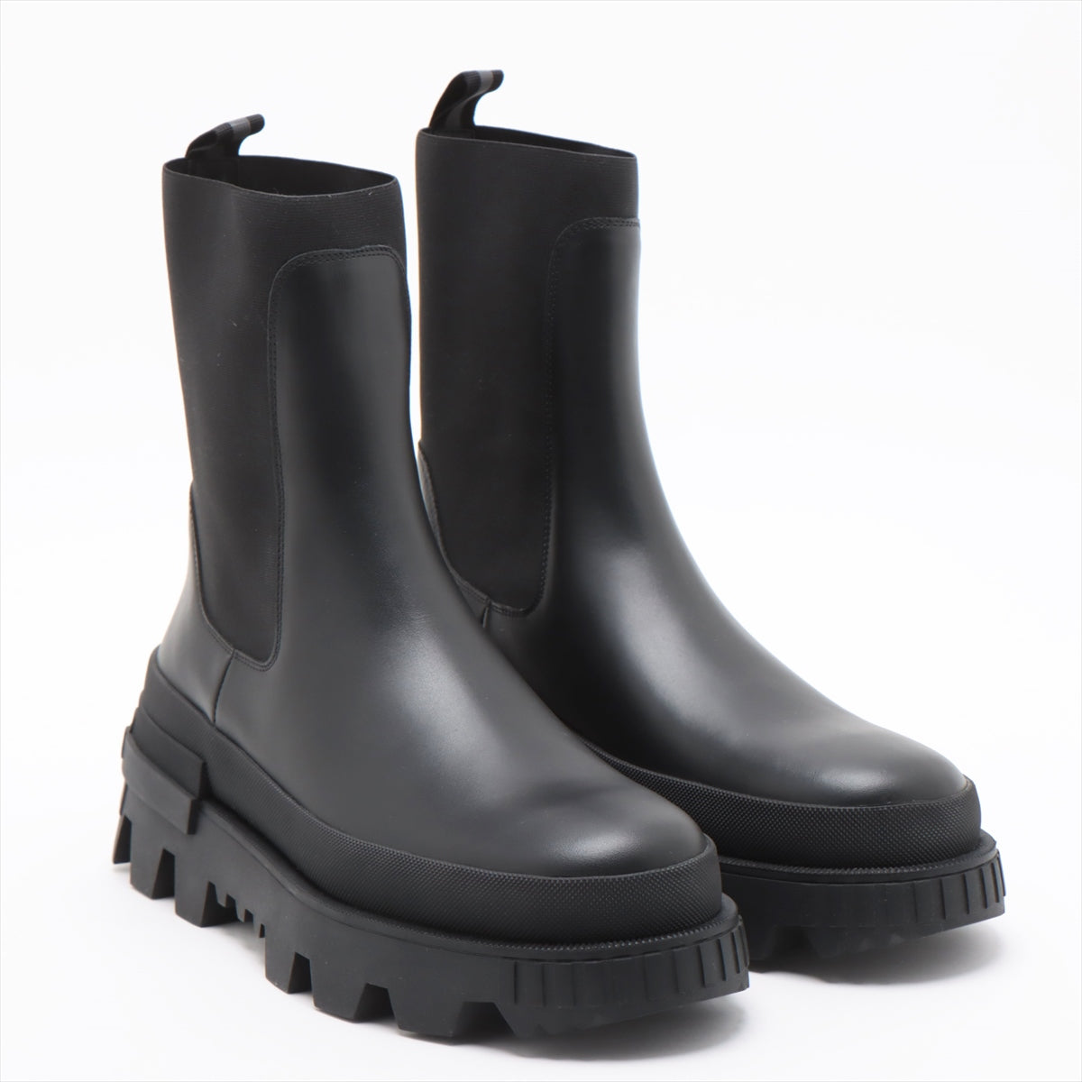 Moncler Leather Side Gore Boots 41 Men's Black NEUE CHELSEA