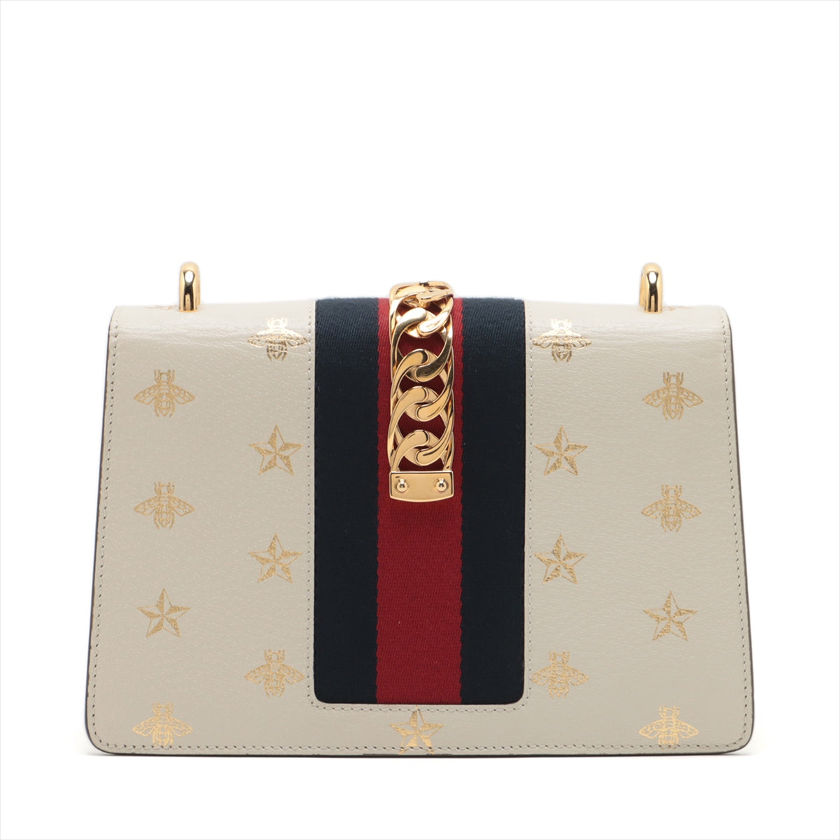 Gucci Bee & Star Leather Shoulder Bag White 524405
