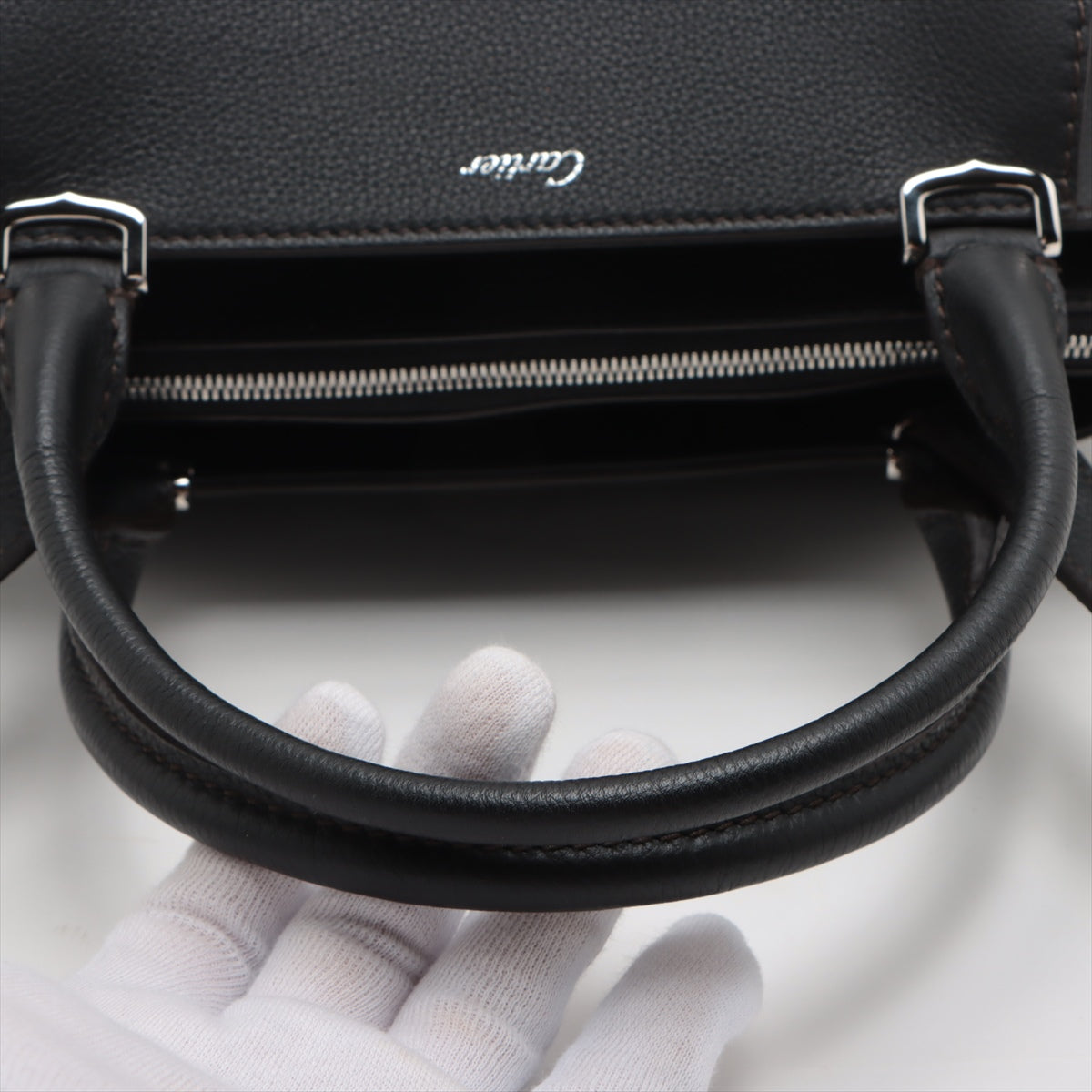 Cartier C de Cartier Leather 2 Way Handbag Black