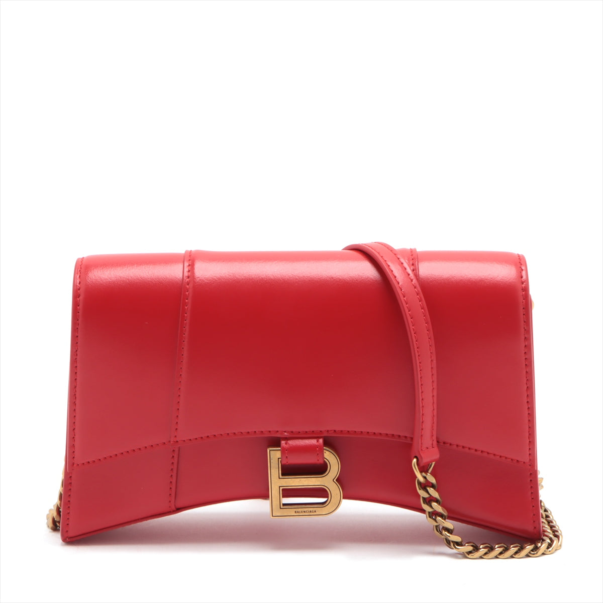Balenciaga Hourglass Leather Chain Shoulder Bag Red 644973