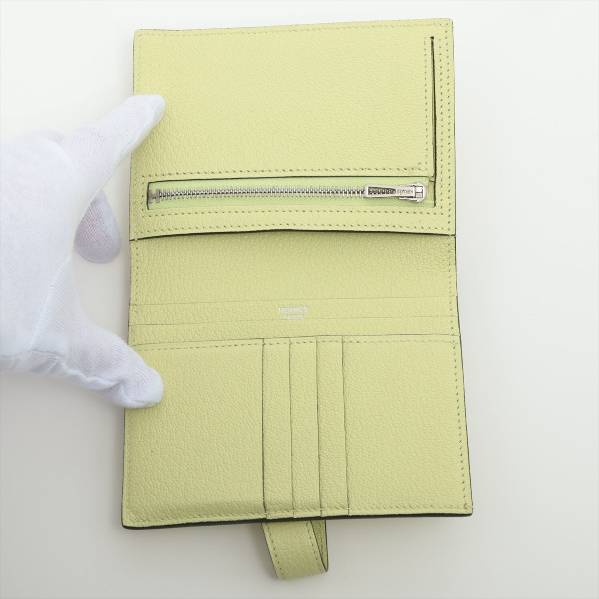 Hermès Bearn Compact Chèvre Mysore Compact Wallet Yellow Silver Metal Fittings B: 2023