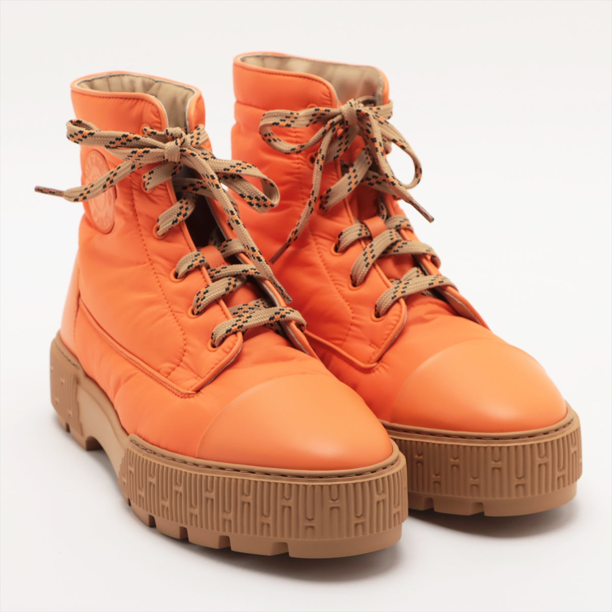 Hermès fresh Nylon & Leather Boots 42 Men's Beige x orange Replacement Laces Included