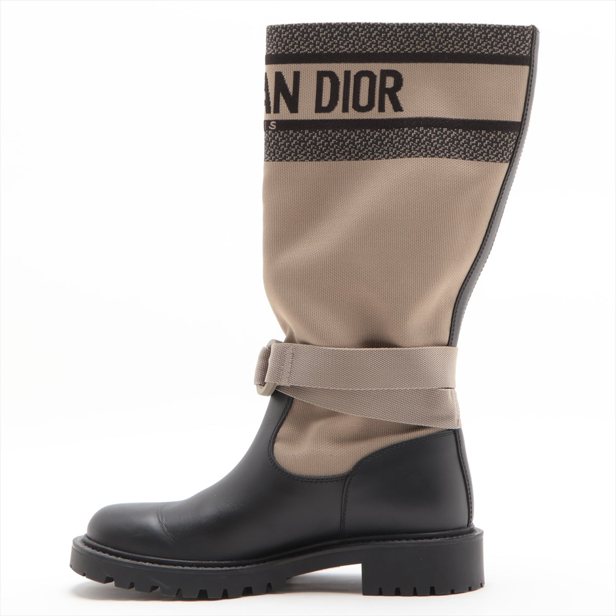 DIOR Leather x fabric Boots 35 Ladies' Beige x black D-MAJOR nylon band
