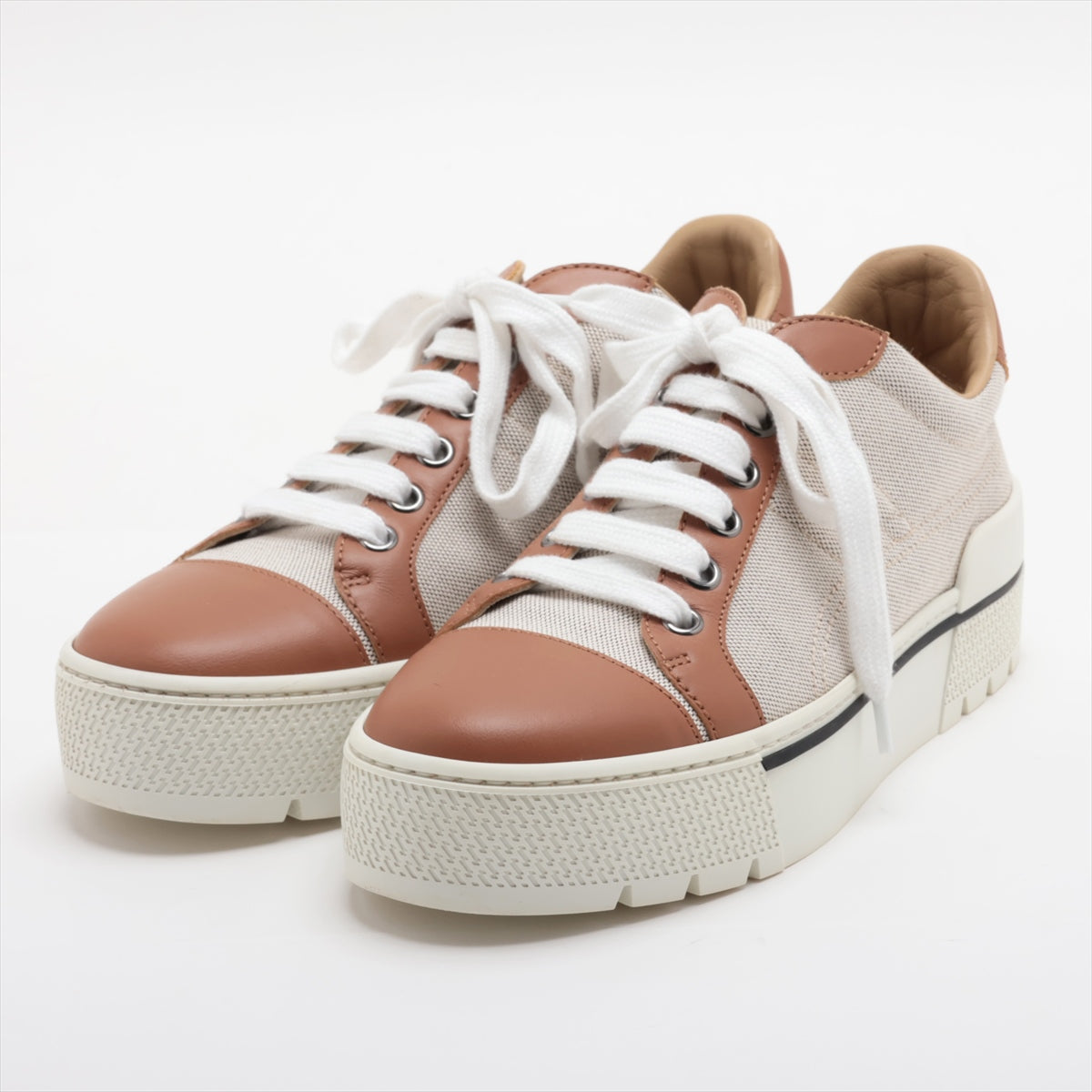 Hermès Voltages Canvas & leather Sneakers EU35 1/2 Ladies' White x brown