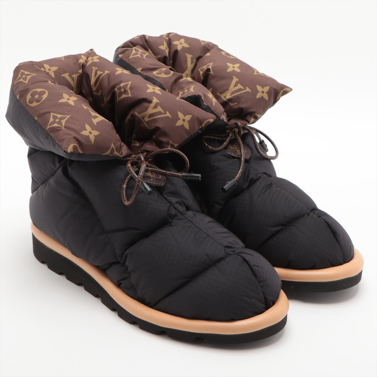 Louis Vuitton pillow line 21 years Nylon & Leather Short Boots 38 Ladies' Black × Brown SC0211 Monogram