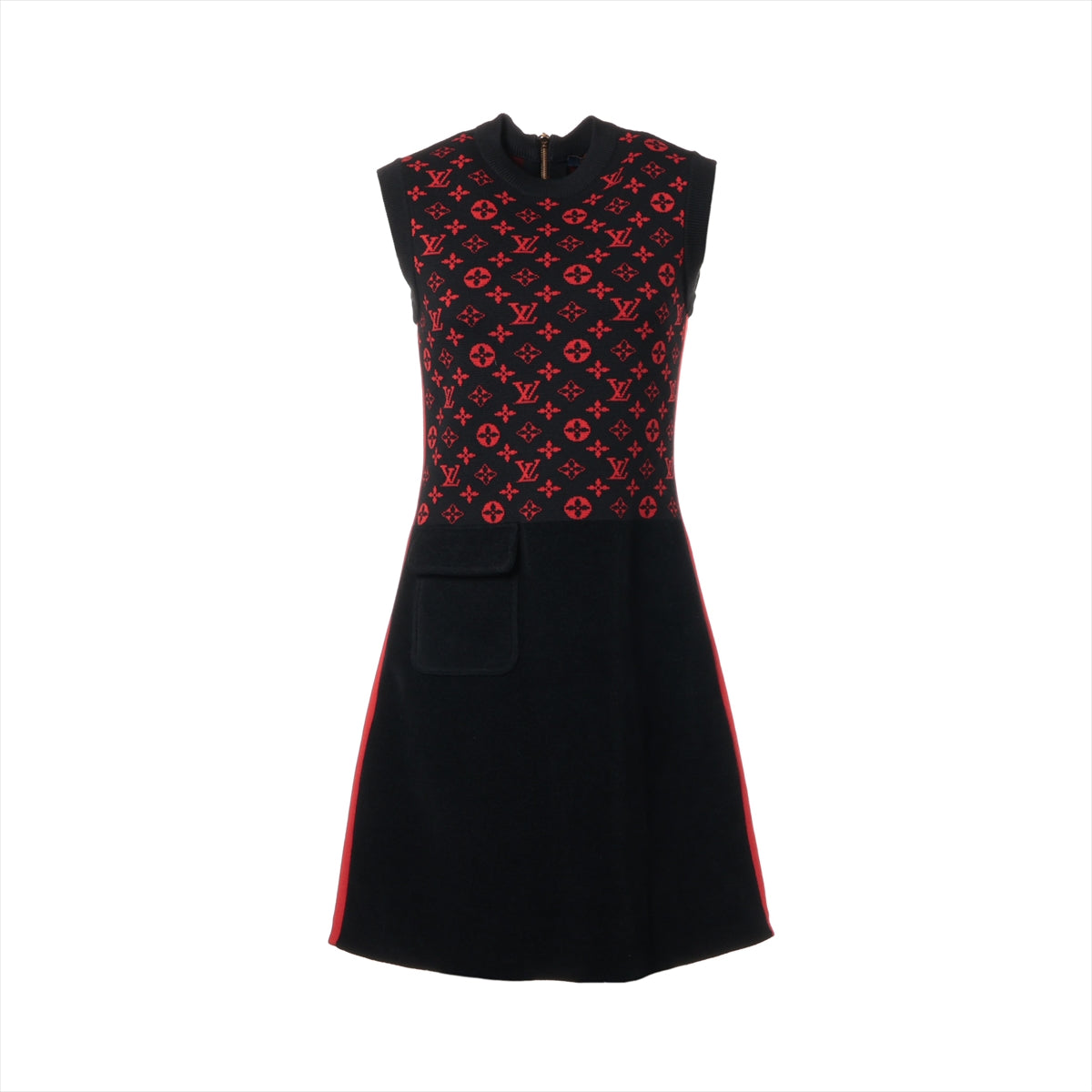 Louis Vuitton 20AW Cotton & Wool Sleeveless Dress S Ladies' Black x red  RW202W Monogram