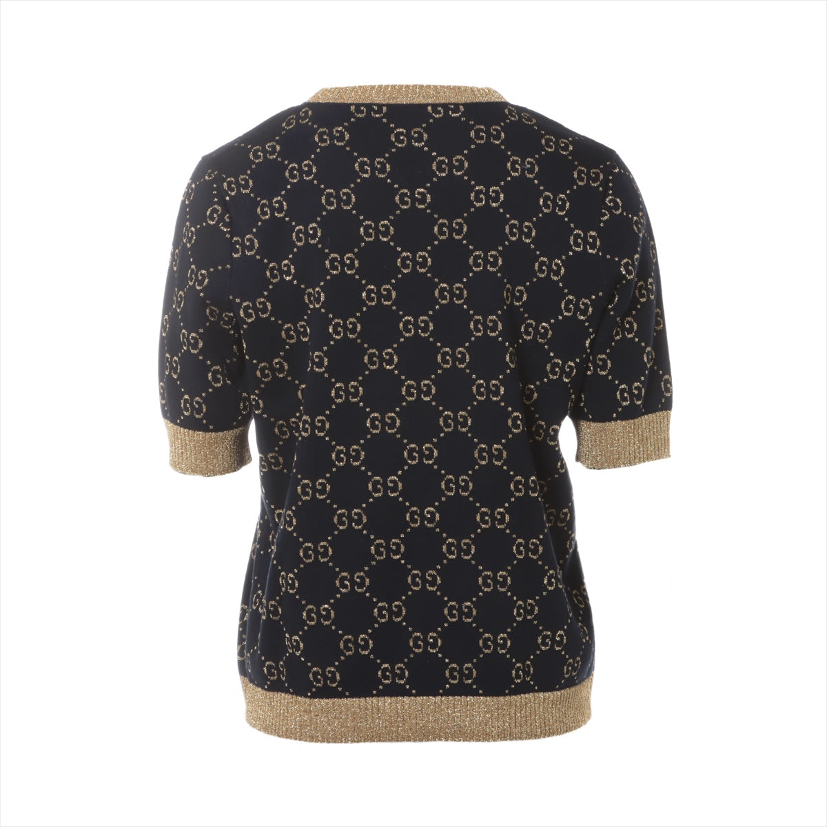 Gucci GG Cotton & nylon Short Sleeve Knitwear L Ladies' Navy x gold  526759 Glitter