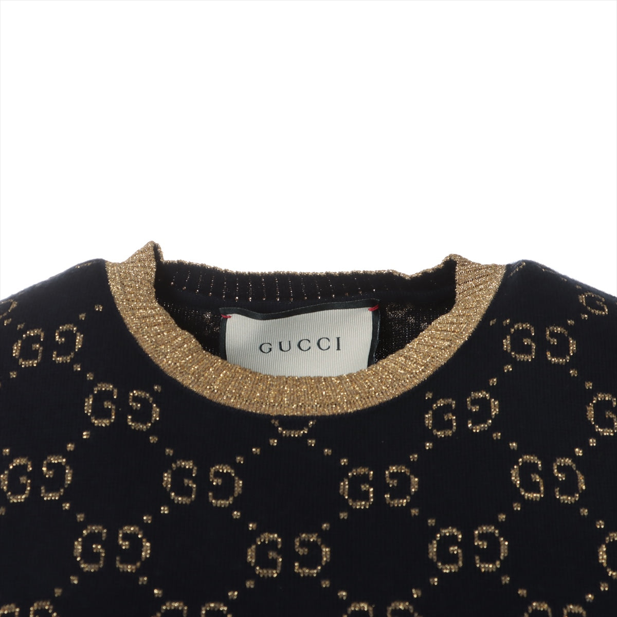 Gucci GG Cotton & nylon Short Sleeve Knitwear L Ladies' Navy x gold  526759 Glitter