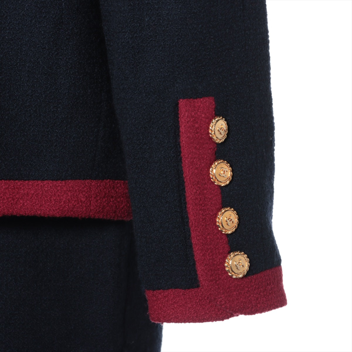 Chanel Coco Button Vintage Wool Setup 34 Ladies' Navy x red  20370 Bicolor Gold button
