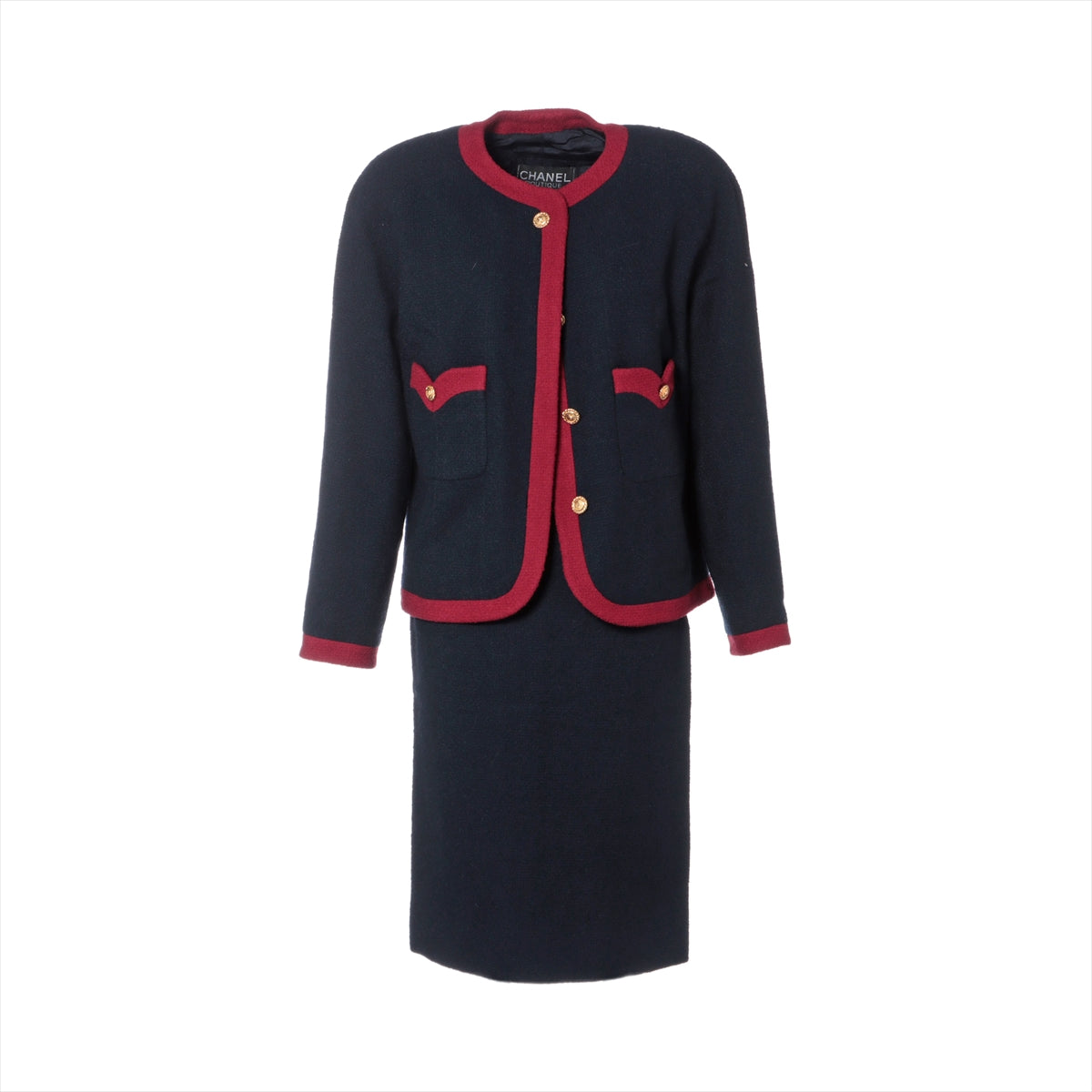 Chanel Coco Button Vintage Wool Setup 34 Ladies' Navy x red  20370 Bicolor Gold button