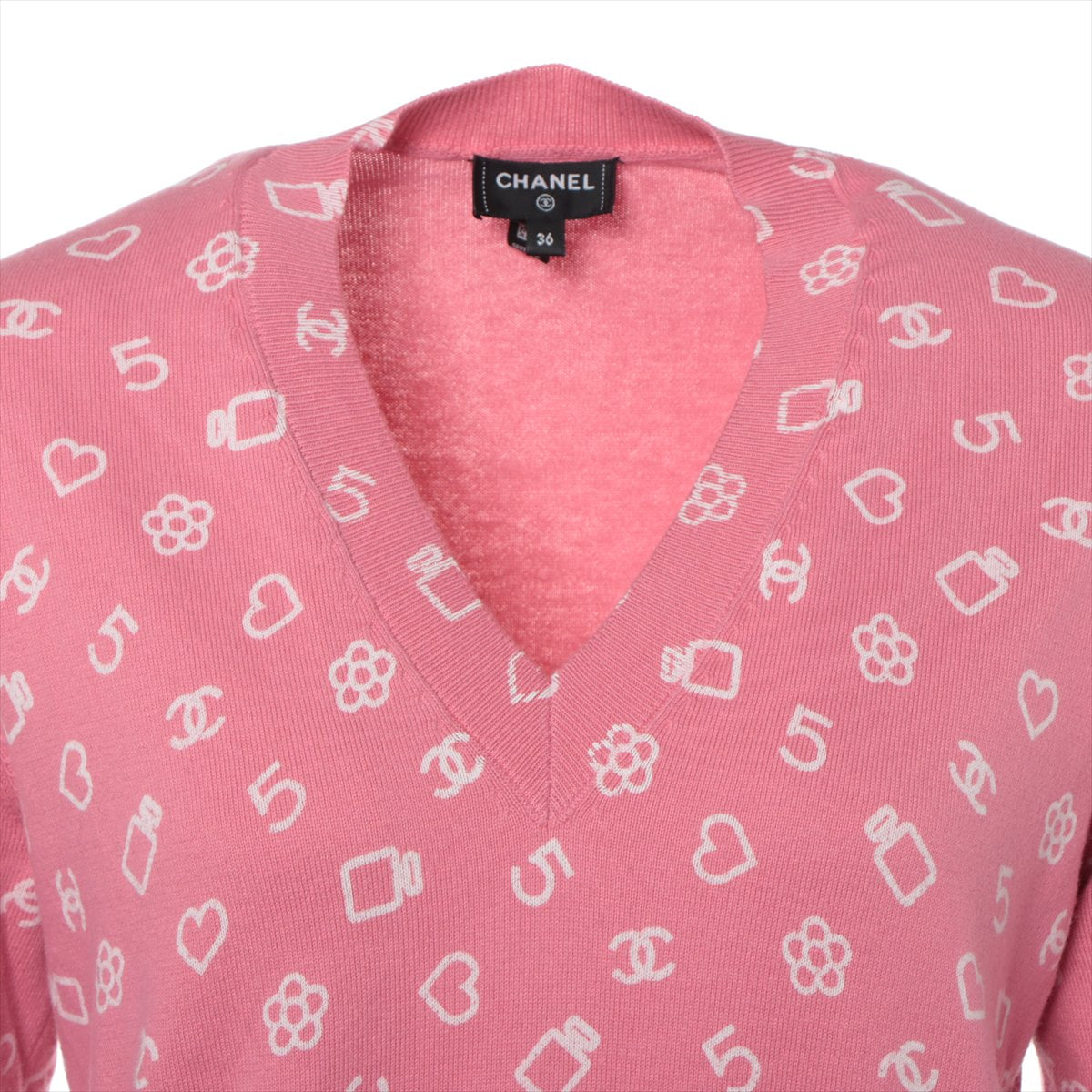 Chanel Coco Button Cotton & Polyurethane Knit 36 Ladies' Pink  P74102 Brand retagging