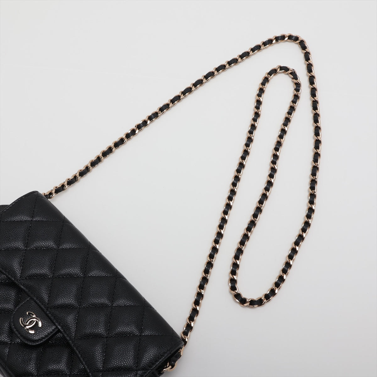 Chanel Matelasse Caviarskin Chain wallet Black Gold Metal fittings 31st