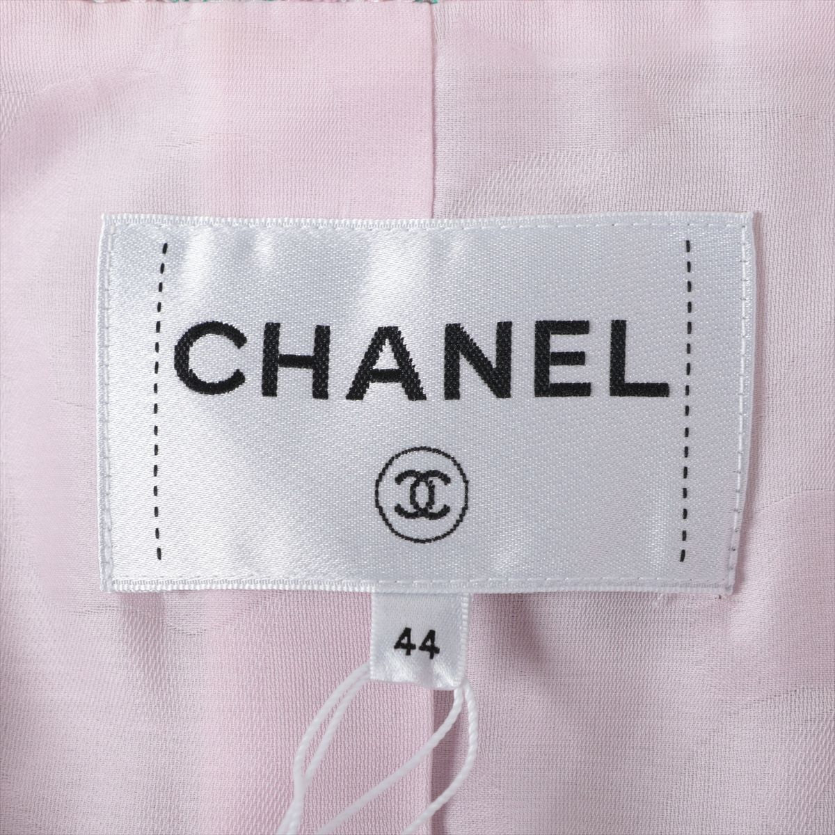 Chanel Coco Button 21S Cotton & Polyester Jacket 44 Ladies' Pink x green  P70531 Tweed chain trim