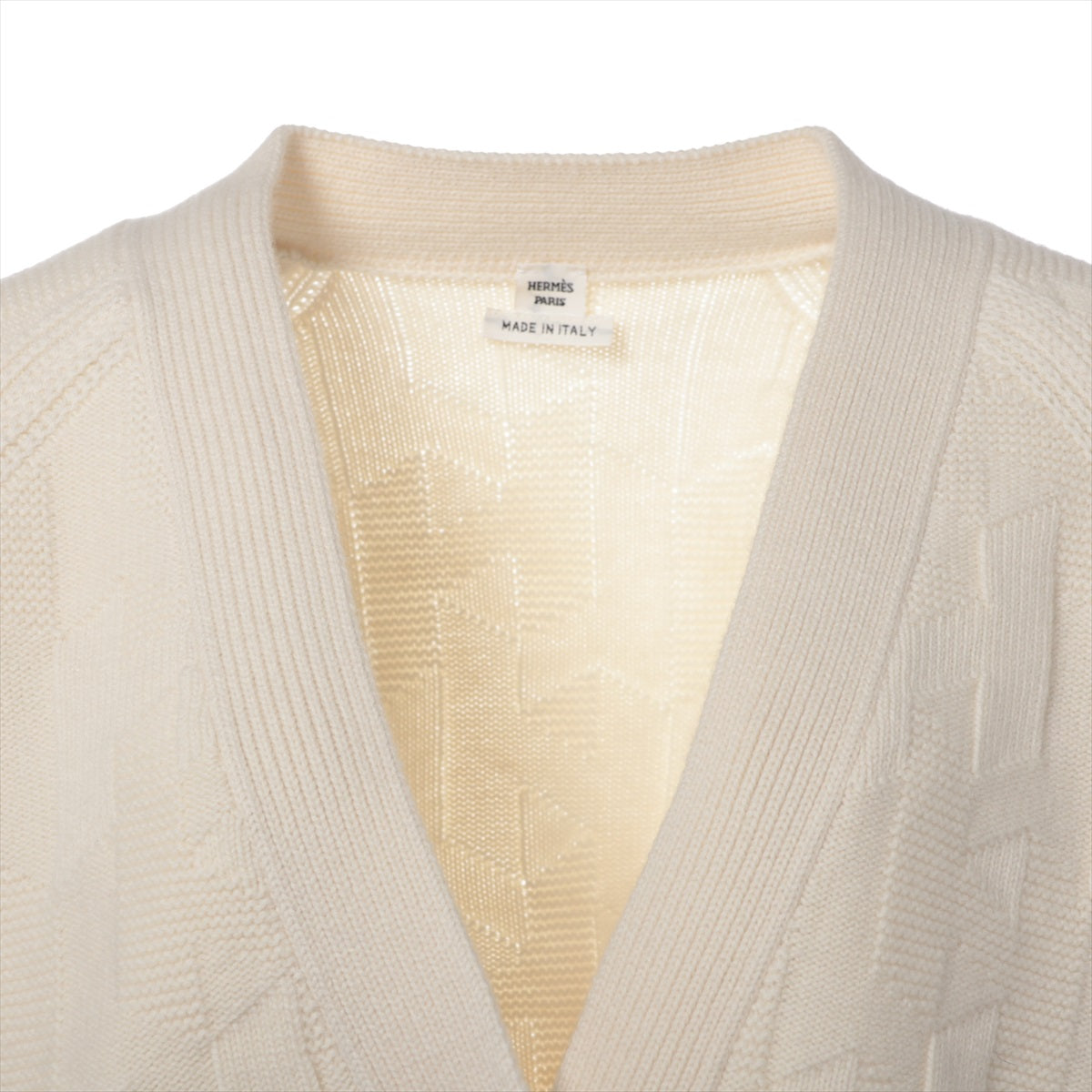 Hermès 24SS Wool & Nylon Cardigan 34 Ladies' Ivory  4E2706D3 H motif