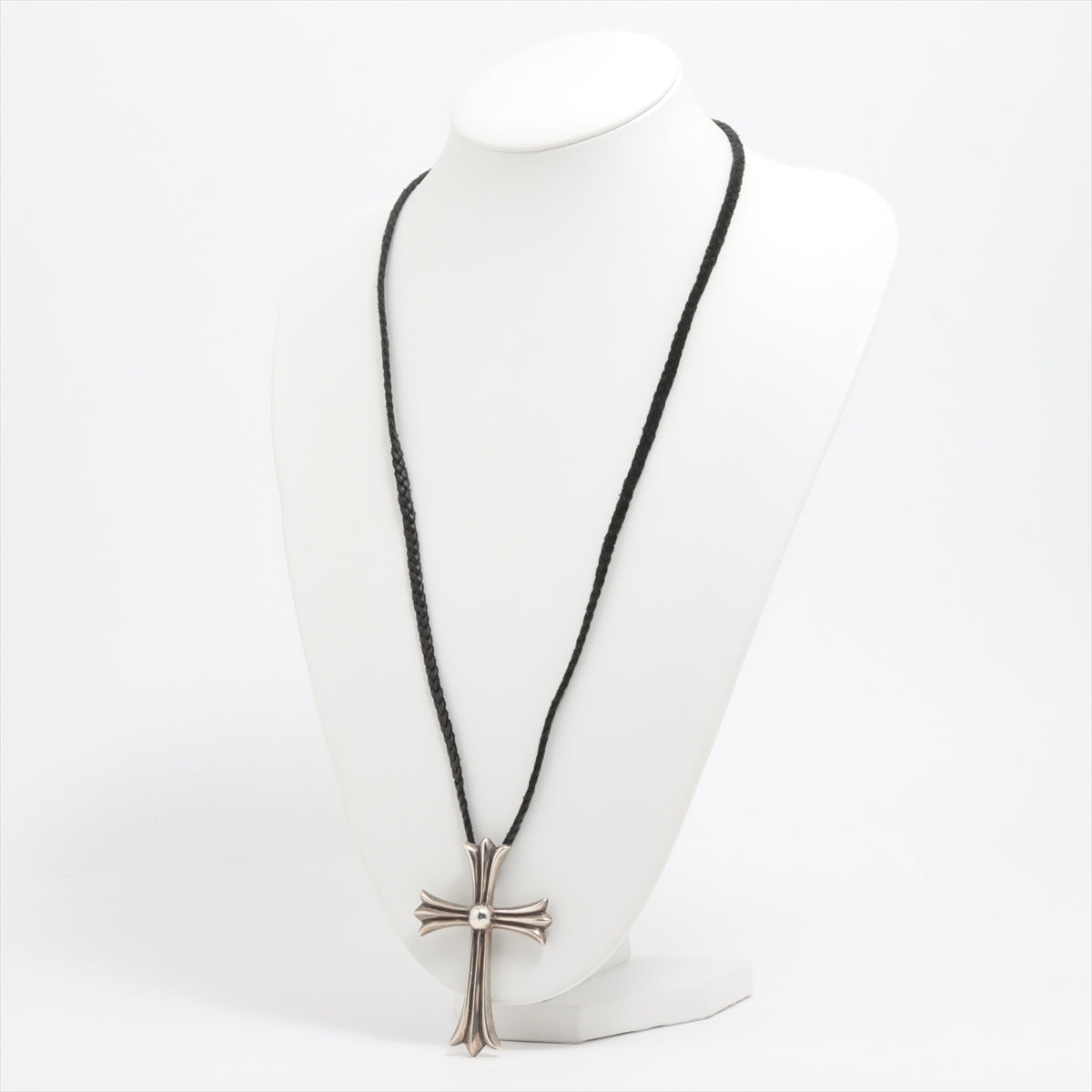 Chrome Hearts Necklace Leather & 925 60.4g large CH cross W bolo tip