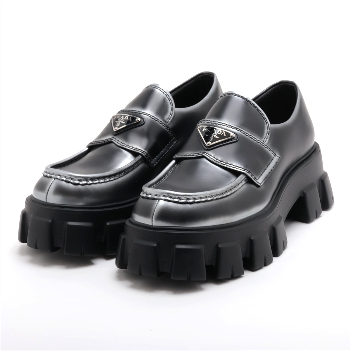 Prada Monolith Leather Loafer UK5 Men's Black 2DE129 Triangle logo Box There is a bag