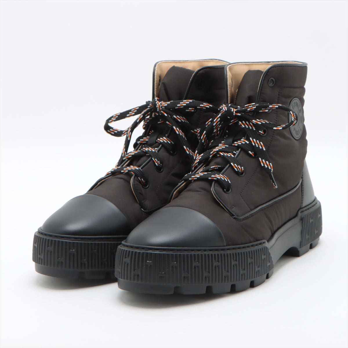 Hermès fresh Leather x fabric Short Boots 42 Men's Black Replaceable cord Box There is a storage bag