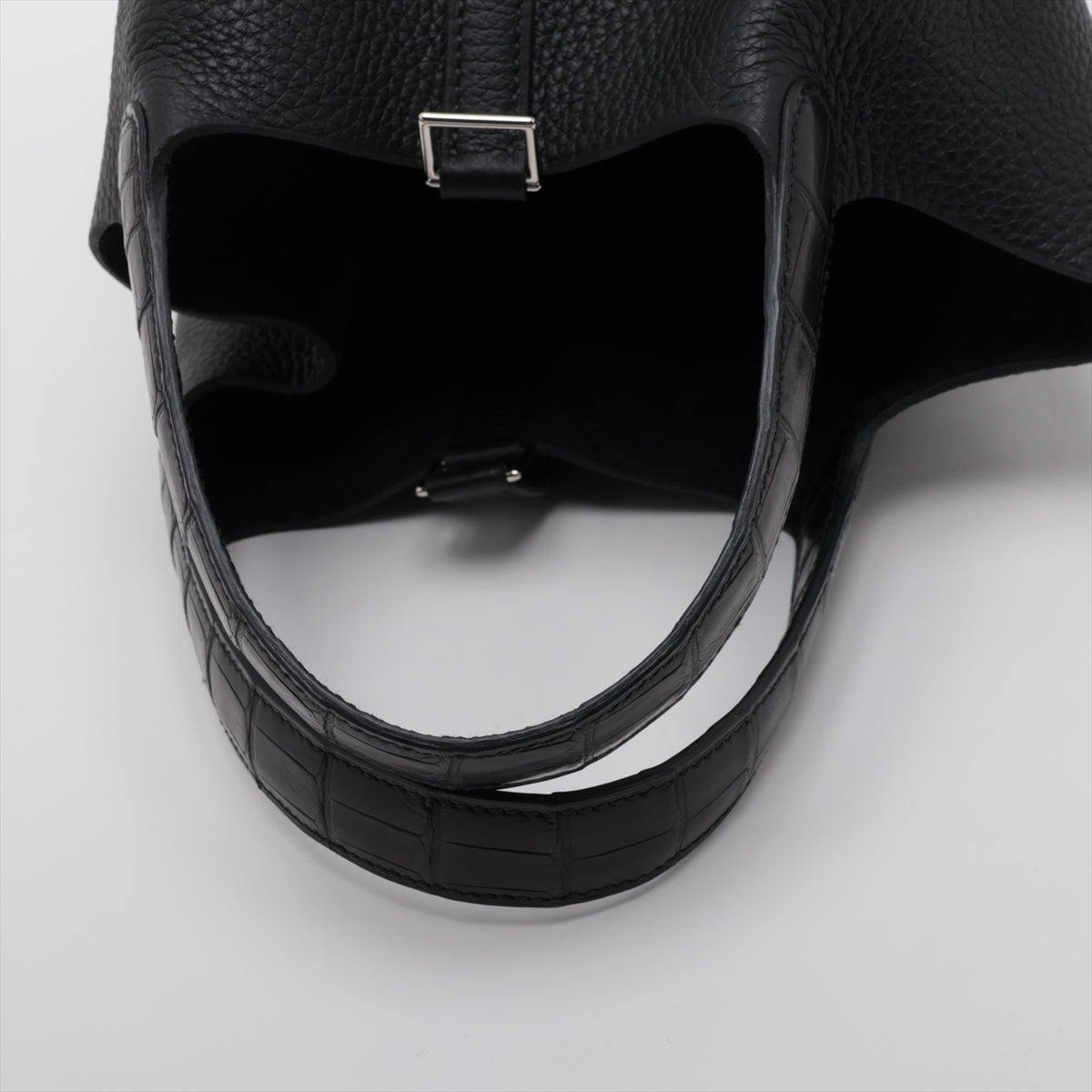 Hermès Picotan Lock Touch PM Taurillon Clemence x Alligator Mat Black Silver Metal fittings U: 2022