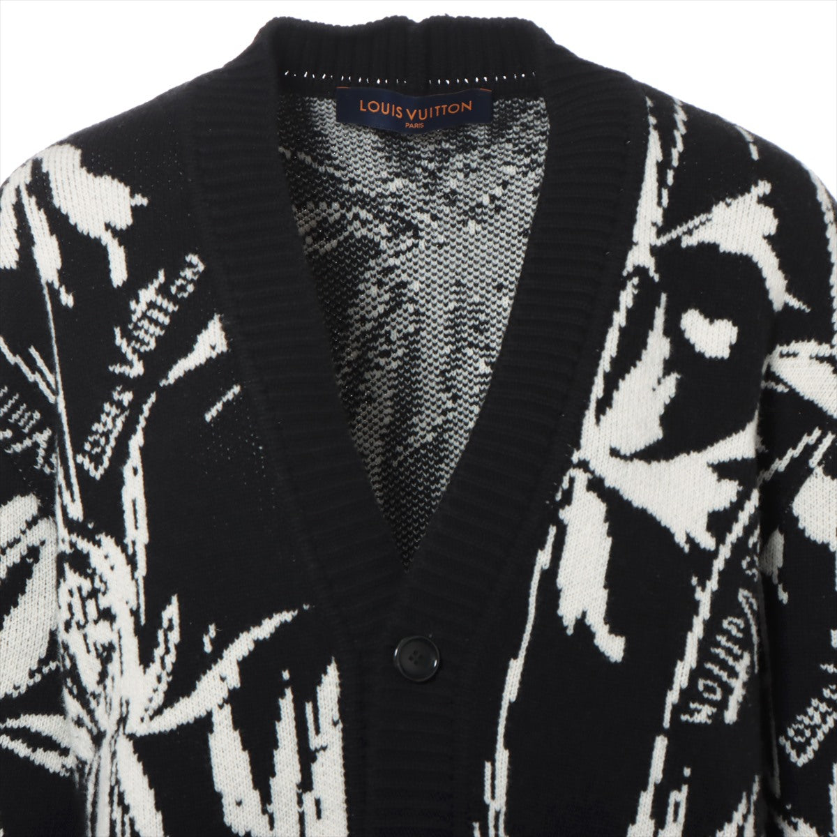 Louis Vuitton 23SS Wool Cardigan M Men's Black × White  Thistle jacquard wool cardigan RM231
