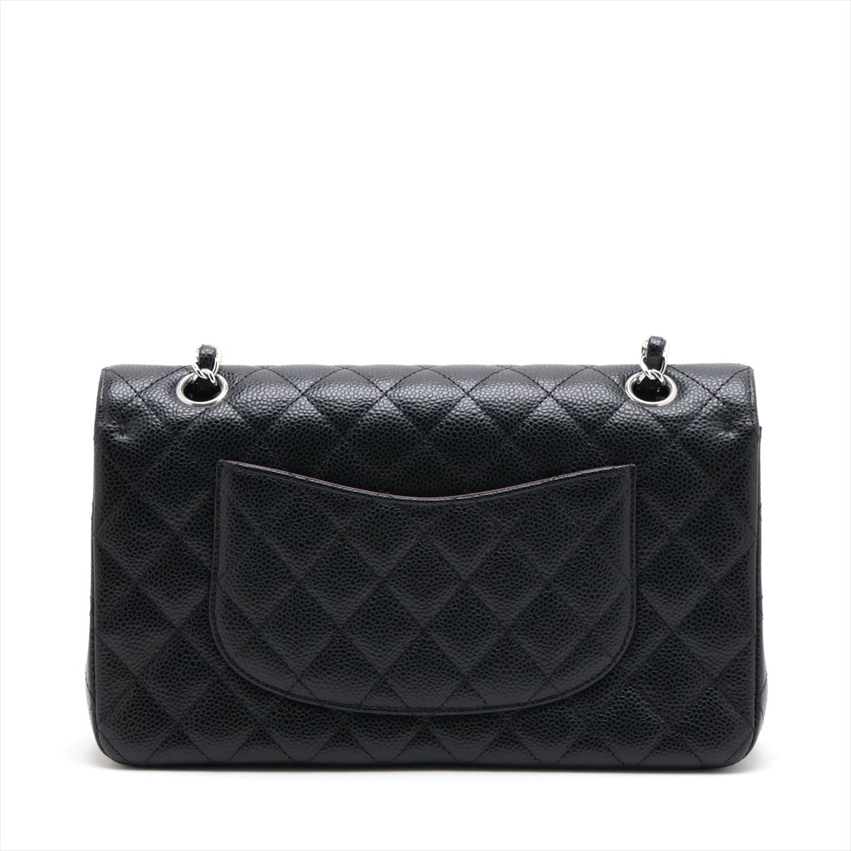 Chanel Matelasse25 Caviarskin Double flap Double chain bag Black Silver Metal fittings A01112
