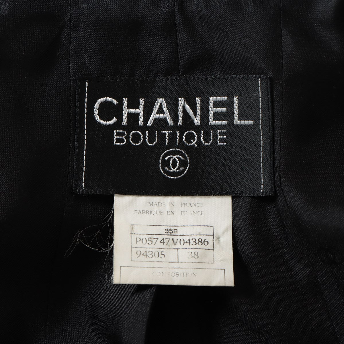 Chanel Coco Button 95A Wool & Nylon Jacket 38 Ladies' Black  P05747V04386 Tweed Logo embroidery