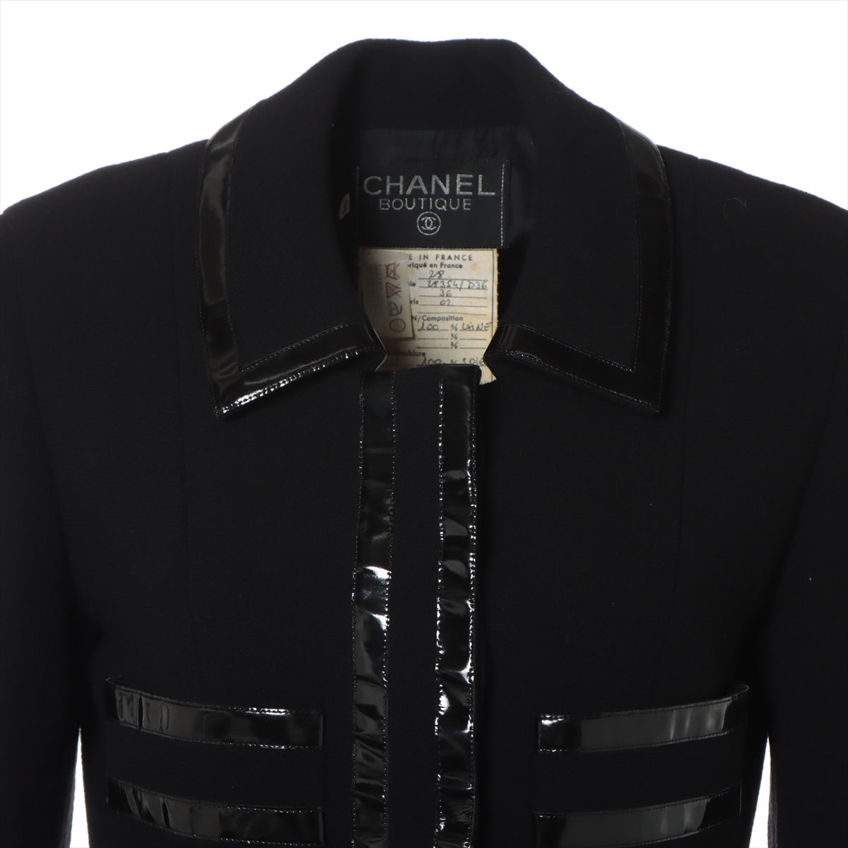 Chanel 92P Wool Setup 36 Ladies' Black  28354 patent trim