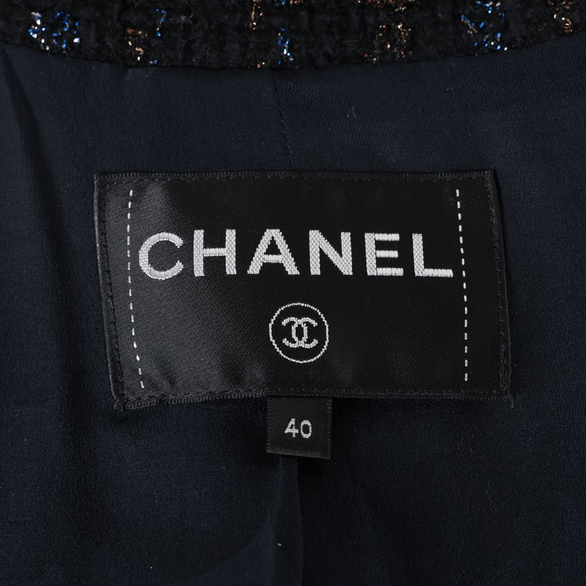 Chanel Coco Button Cotton & Wool Jacket 40 Ladies' Blue x Black  P71761V62952 Tweed