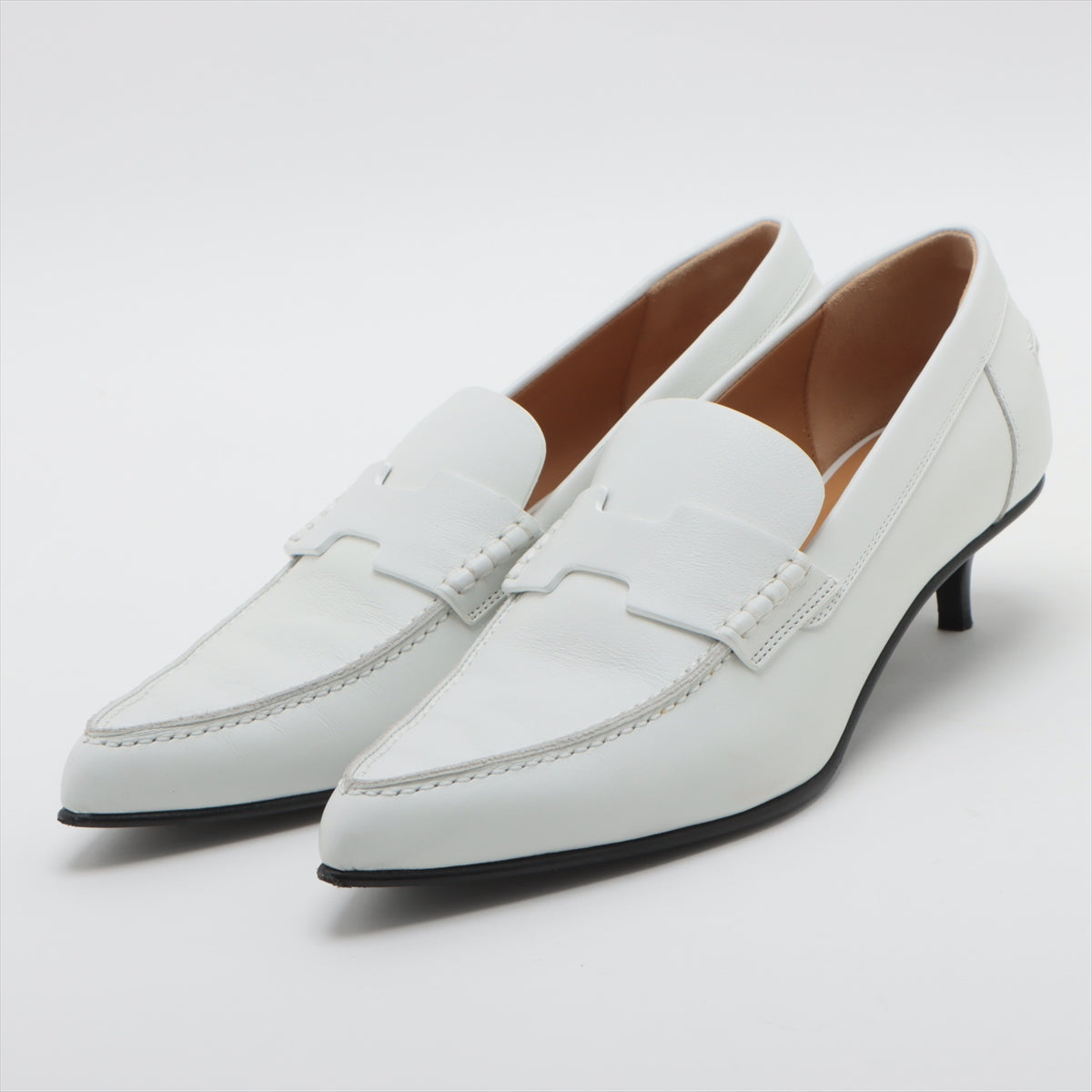 Hermès グロリアス Leather Pumps 37.5 Ladies' White 替えリフト付き box There is a storage bag