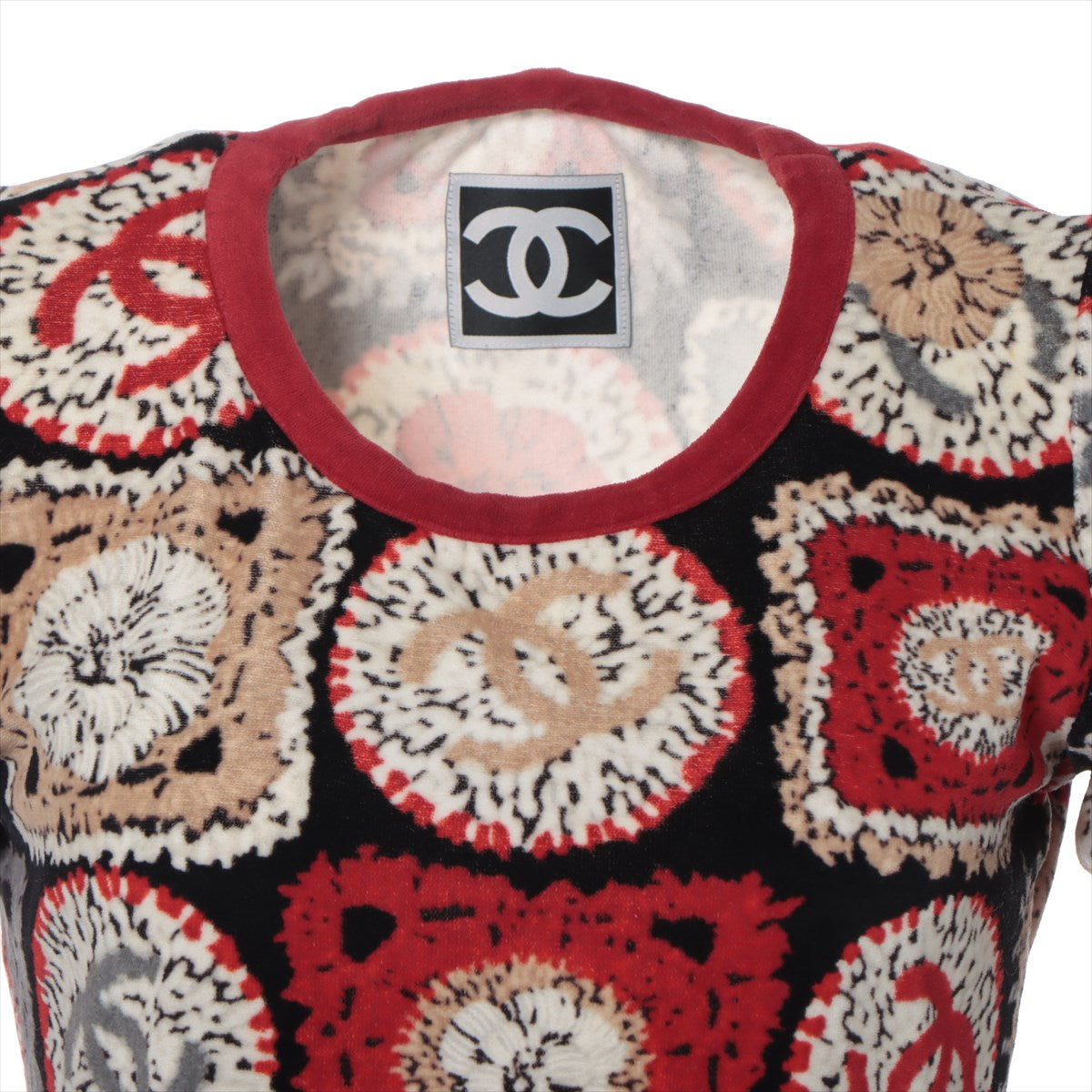 Chanel Sports Coco Mark 09P Cotton & nylon T-shirt 36 Ladies' Red x Black  P35858 Velvet Armpit repair