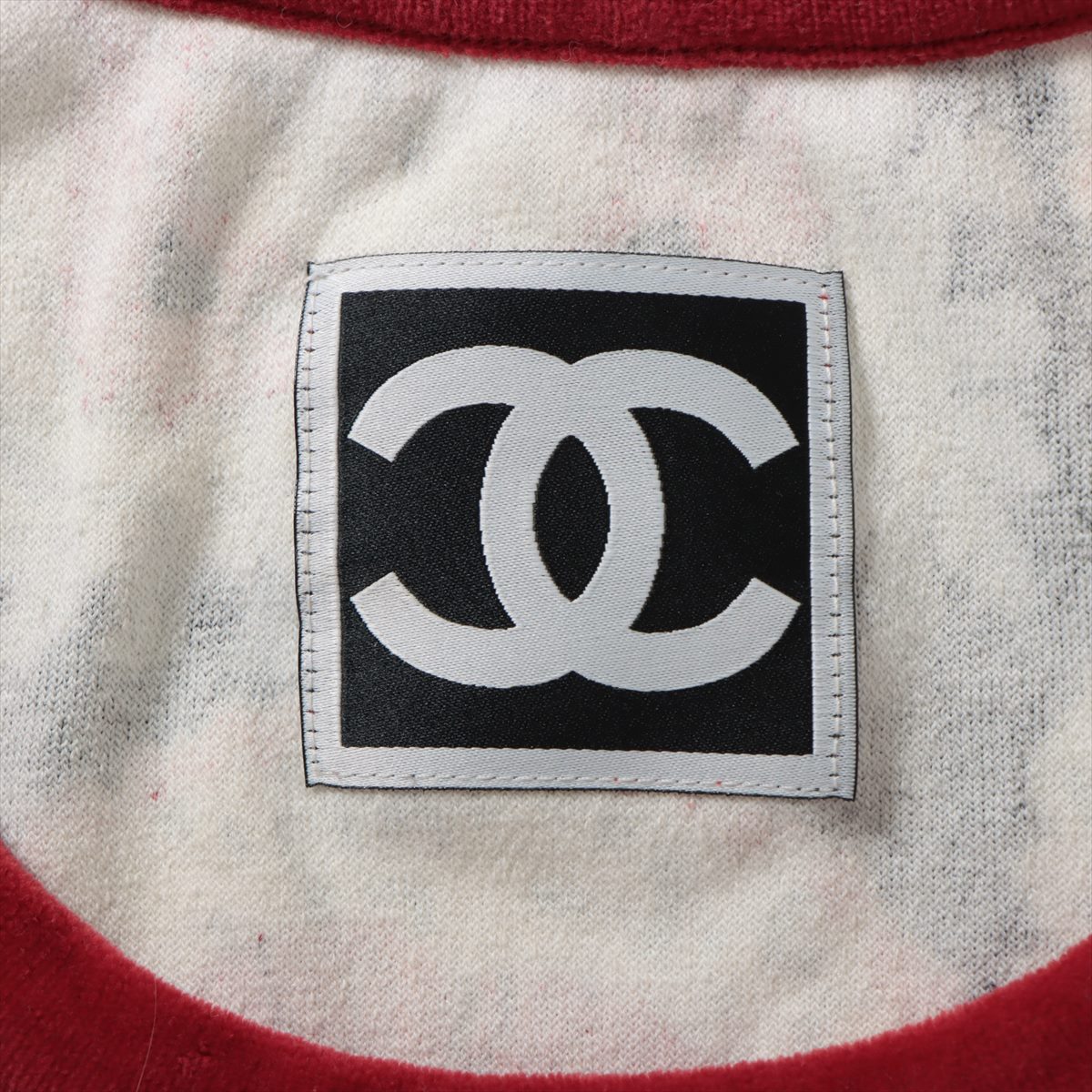 Chanel Sports Coco Mark 09P Cotton & nylon T-shirt 36 Ladies' Red x Black  P35858 Velvet Armpit repair
