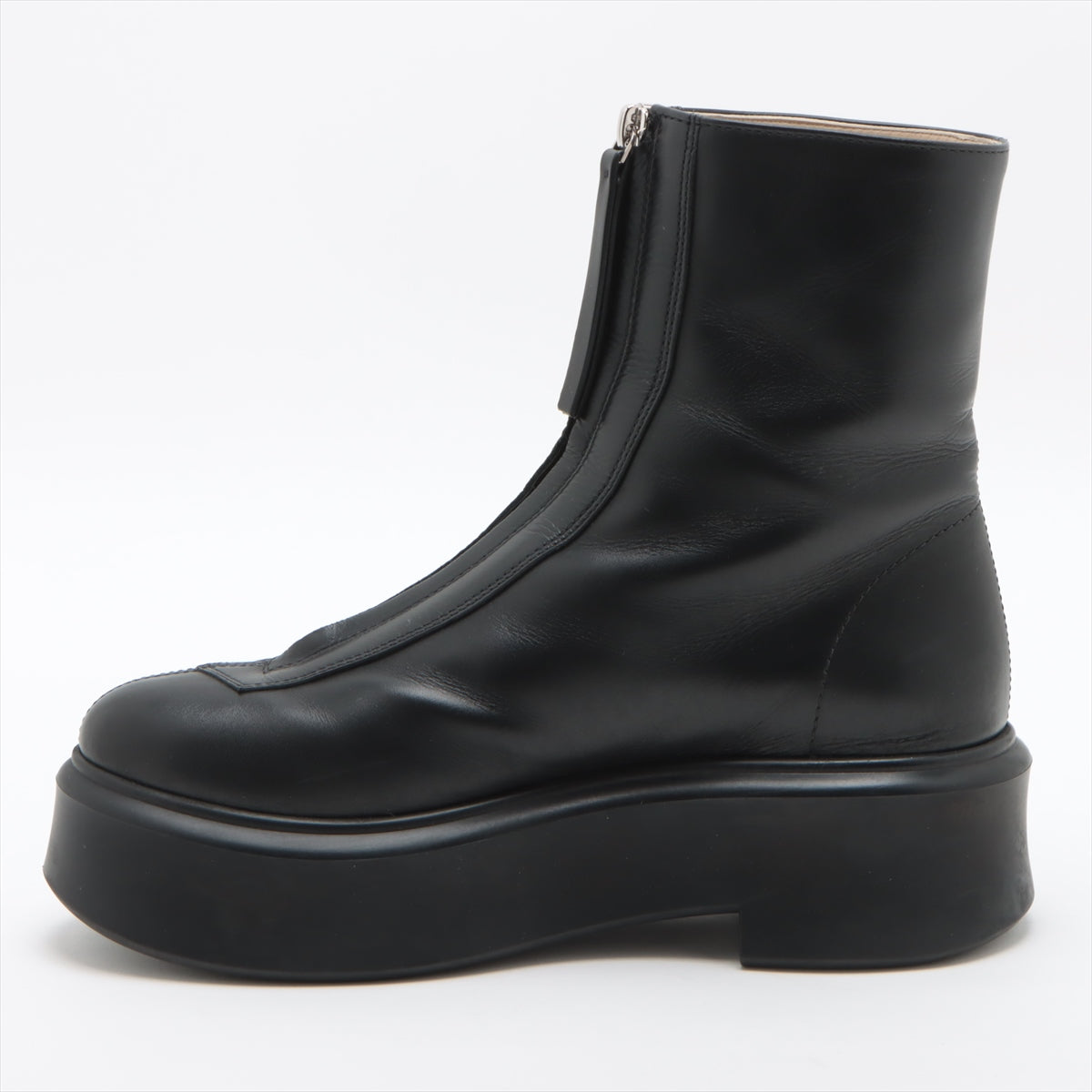 The Row Leather Short Boots 36.5 Ladies' Black F1144L64R Front zip Thick bottom box There is a storage bag
