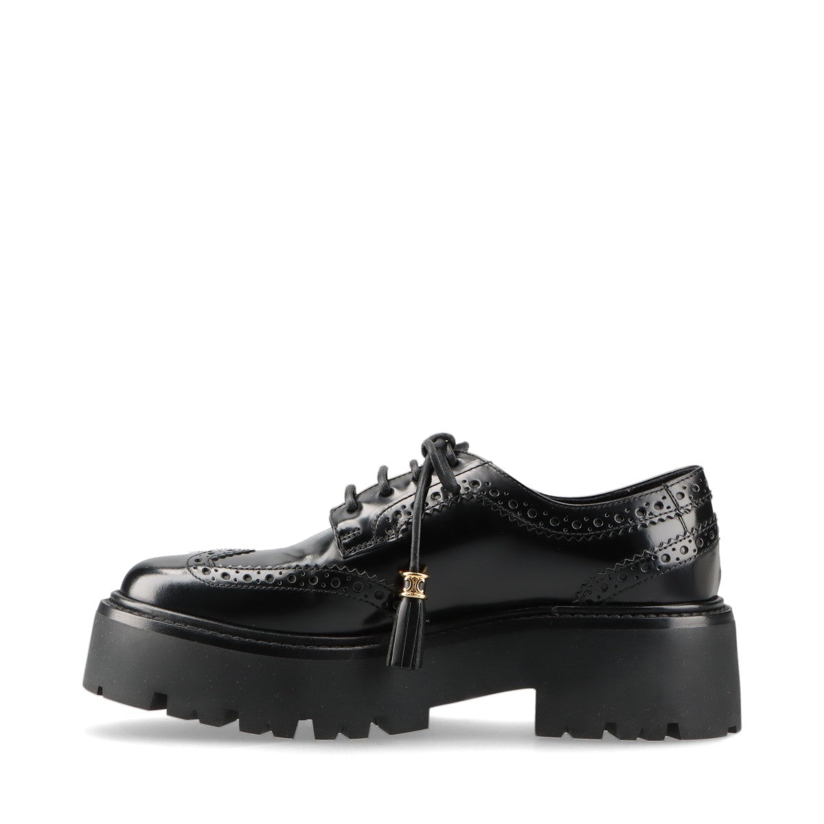 CELINE bulky 22AW Leather Dress shoes 36 Ladies' Black BE0252 Brogue derby Triomphe tassels Thick bottom There is a replacement string